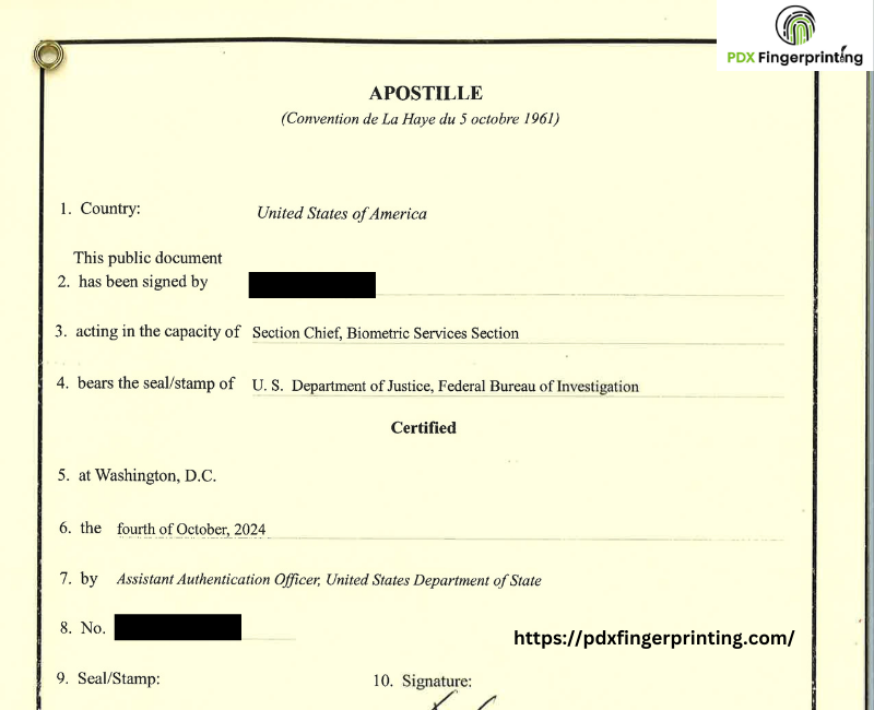 FBI background check with apostille oregon