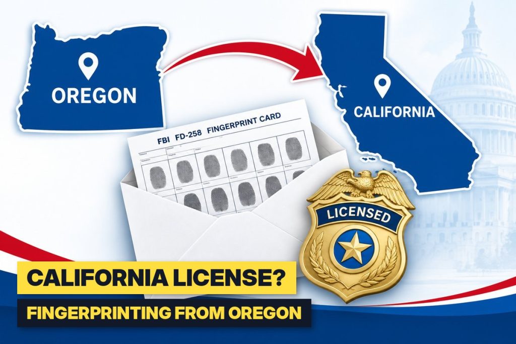 Ink fingerprint hard card mailed from Oregon for a California professional license