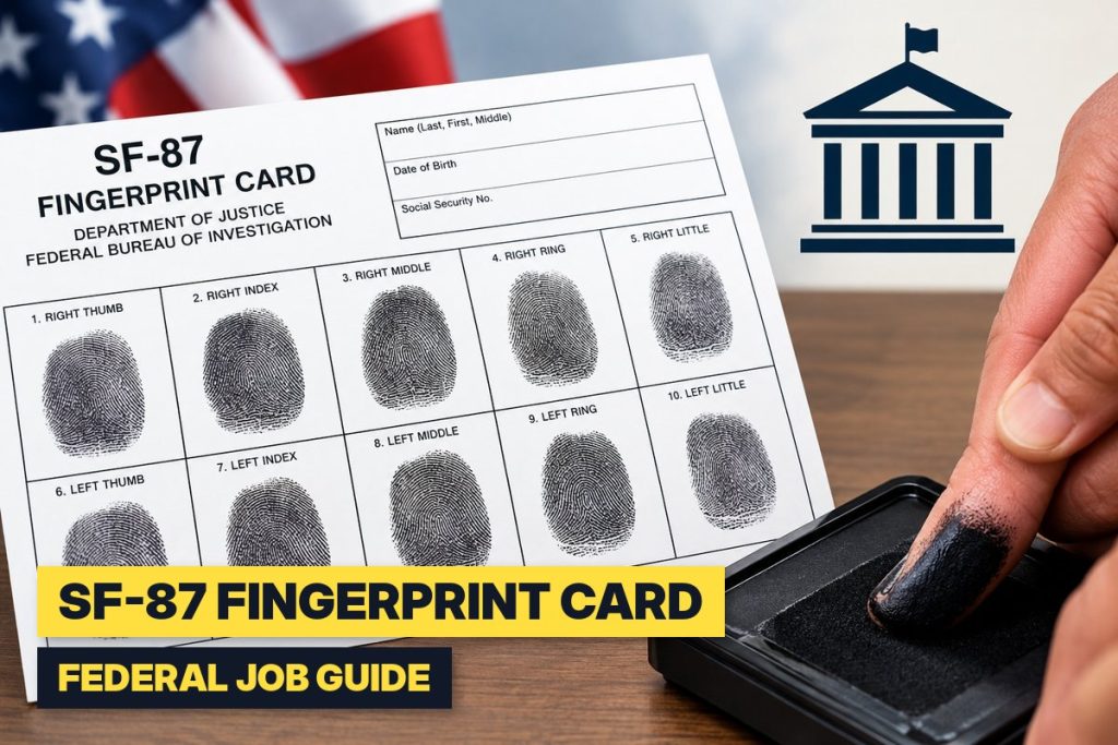 SF-87 fingerprint card being completed with ink for a federal job application