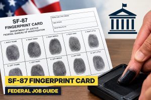 SF-87 fingerprint card being completed with ink for a federal job application
