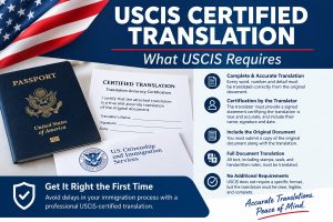 Certified English translation with signed translator certification for a USCIS application